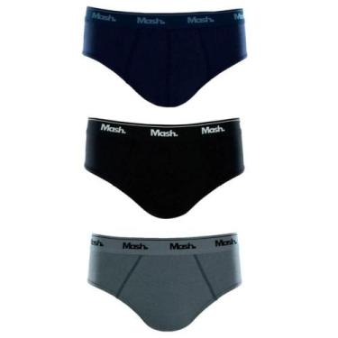Imagem de Kit 3 Cuecas Slip 100% Algodão Mash - Azul/Preto/Cinza, G, Azul, Preto