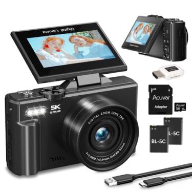 Imagem de Câmera digital 5K para fotografia e vídeo – Câmera vlogging UHD de 75 MP com WiFi, foco automático, tela flip de 3 polegadas, zoom de 18X – compacta (kit iniciante, preto)