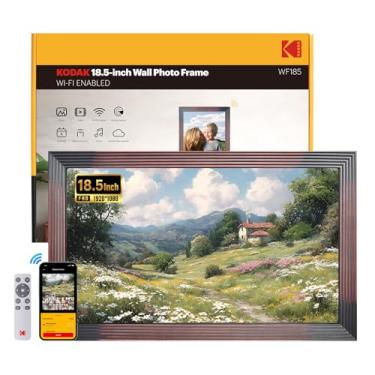 Imagem de KODAK Porta-retrato digital WiFi de madeira de 45 cm, moldura digital extragrande 1920 x 1080, memória de 32 GB, tela IPS, montada na parede com controle remoto, compartilhe vídeos de fotos, trabalhe