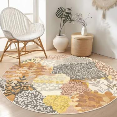 Imagem de DEXDE Tapete redondo 1,2 m lavável tapete circular antiderrapante de pelo baixo boho floral pequeno tapete circular para quarto, banheiro, entrada, quarto de crianças, escritório, sala de jantar