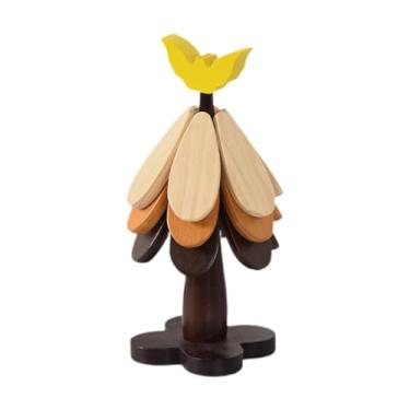 Imagem de Ioensy 3 peças de proteção de mesa, porta-copos de madeira, porta-copos criativo de árvore, jogo americano de madeira dobrável para bule, utensílios e pratos, Morcego Amarelo