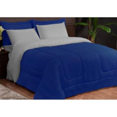 Imagem de Edredom Queen 5 Peças Dupla Face Fronha Estampada Mickey(azul marinho com cinza liso,casal queen)