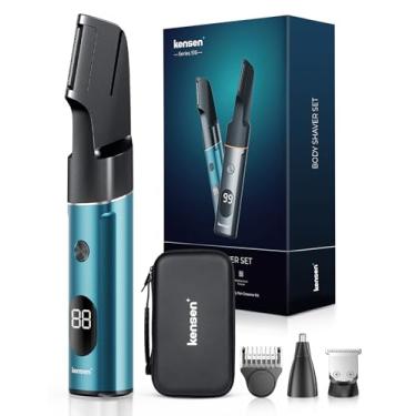 Imagem de KENSEN Aparador de Pelos Masculino 3 em 1 Elétrico à Prova d’Água IPX6 Uso Seco e Molhado Barbeador Corporal Aparador Íntimo/Nariz com Pentes Magnéticos e Estojo