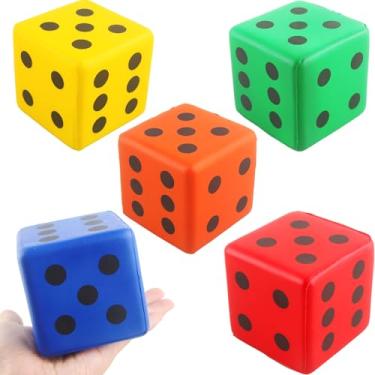 Imagem de Cotiny 5 Pack 3.15 Inch Jumbo Dice Soft PU Foam Square Dice Large Lightweight Dices for Classroom Activities Math Games Indoor Play and Party Fun, 5 Colors