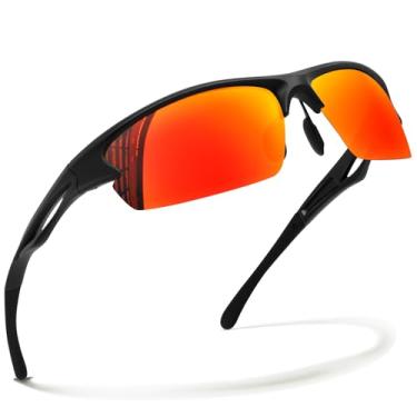 Imagem de KANASATAL Óculos de Sol Ciclismo Masculino Polarizado Laranja Espelhado Feminino Esportivo UV400 Vermelho Oculos Bicicleta Retangular Corrida Sports Orange Red Sunglasses para Golfe Pesca -Vermelho