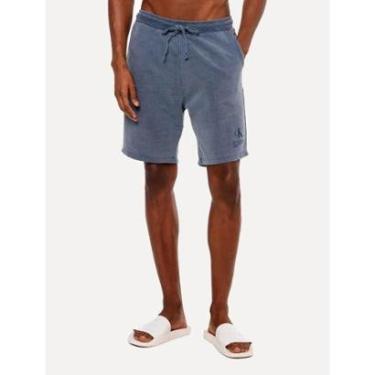 Imagem de Bermuda Calvin Klein Jeans Masculina Moletom RE Issue Address Stone Azul Médio-Masculino