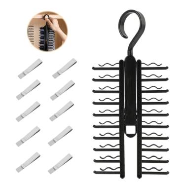 Imagem de Conjunto de 11 cabides de gravata, armário que economiza espaço com 10 clipes de gravata, organizador de gravata de plástico leve para homens, adolescentes, colegas de quarto, guarda-roupa, dormitório