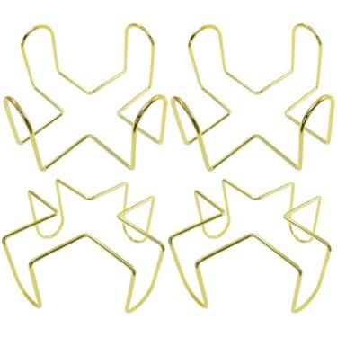 Imagem de BokWin Pacote com 4 suportes de porta-copos de metal - suporte de fios para conjuntos de porta-copos quadrados, poligonais e redondos - Organizador de ferro Glod para bar doméstico e mesa de centro