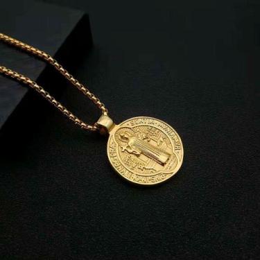 Imagem de Colar Corrente Pingente Medalha de São Bento Dupla Face Banhada a Ouro