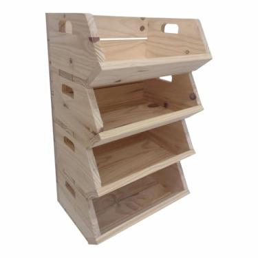 Imagem de KIAGA, Kit 4 Caixotes de Feira Decorativo em Madeira de Pinus para Frutas e Verduras - 40cm Cor:PINUS NATURAL;Tamanho:40X28,5X1
