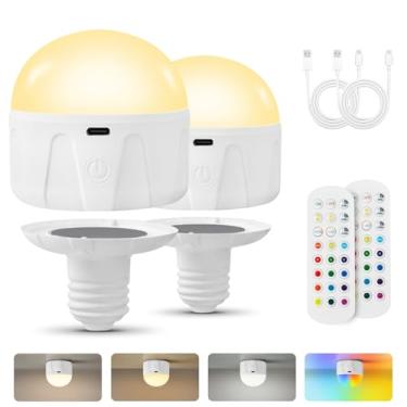 Imagem de Weaboopre Lâmpadas recarregáveis para lâmpadas e arandelas com controle remoto e temporizador, lâmpada LED magnética alimentada por bateria E26 para luminária sem fio, 3 temperaturas de cor + 12 cores