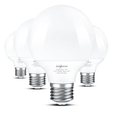 Imagem de SHINESTAR Pacote com 4 lâmpadas de vaidade, equivalente a 60 W, luz do dia 5000 K, lâmpadas globo LED G25 para banheiro, base média E26, não regulável