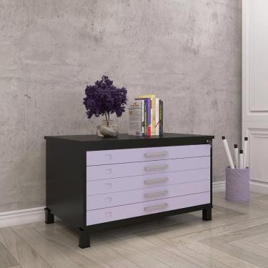 Imagem de Mapoteca Mont 5 Gavetas 71,3cm X 120,4cm Aço Preto/Lilás