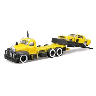 Imagem de Miniatura Caminhão Prancha Mack B-61 Flatbed E Ford Mustang 1965 1/64 