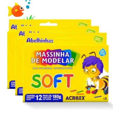 Imagem de Massa de Modelar 12 Cores Soft Acrilex Kit 3 Caixas 180g Infantil Esco