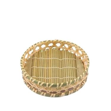 Imagem de Cestas de armazenamento de bambu trançado à mão, organizador decorativo para casa, frutas e lanches(Large round basket)