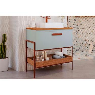 Imagem de Gabinete de Banheiro Balcão Portinari 1 Porta c/ Cuba 60cm Pistache/Freijo - MGM