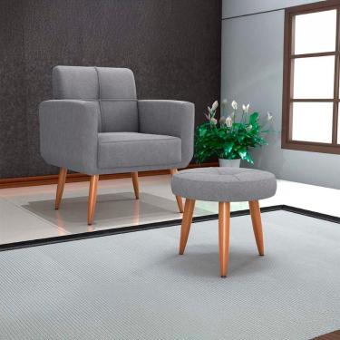 Imagem de Poltrona Cadeira Com Puff Para Descanço Acabamento Premium Havana Matrix Boucle Cinza