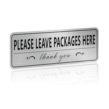 Imagem de Please Leave Packages and Deliveries Here Sign Sticker, autoadesivo impermeável vinil escovado prata placas de entrega para pacotes, coloque pacotes aqui placa para casa, escritório, loja, caixa