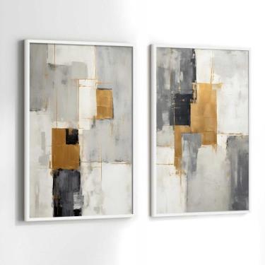 Imagem de Conjunto Quadros Decorativos com Moldura Abstrato Arte Dourado e Preto