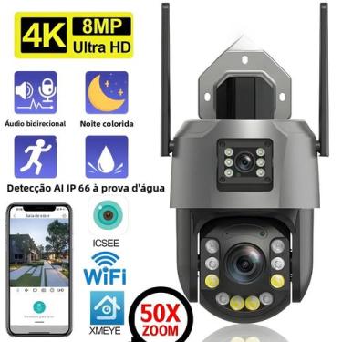 Imagem de Câmera PTZ WIFI Com Zoom 4K 50X Lente Dupla 120M IR Distância ICsee CC