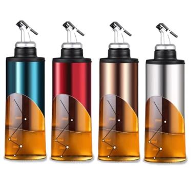 Imagem de Garrafa de óleo de vidro galheteiro com cores mistas, conjunto de garrafas de óleo comestível com escala de azeite de oliva para tempero líquido para condimento líquido