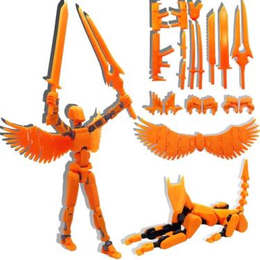 Imagem de T13 Action Figures Set (Assembly Completed) Dummy 13 Titan 13 Robot Action Figure 3D Printed Robo Multi-Jointed Movable Action Figure Toy with Full Articulation (T 13 Orange Black Figure + Dog)