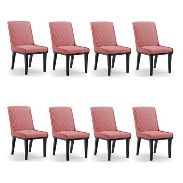 Imagem de Cadeira Sala De Jantar Base Madeira Preto Kit 8 Sofia Suede Rosê D03 - D'rossi