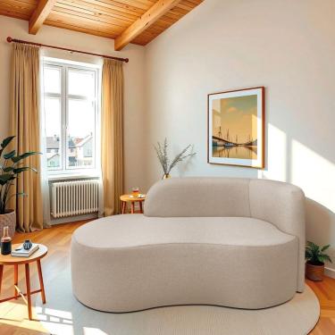 Imagem de Recamier Curvo Orgânico 200cm 3 Lugares Lado Esquerdo para Sala ou Quarto Linho Japão Bege