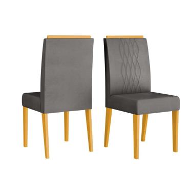 Imagem de Kit 2 Cadeiras de Cozinha Lia 2 Un Cedro/Suede Lunar Grafite - DJ Móveis
