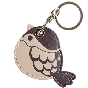 Imagem de Capa de couro compatível com AirTag, capa protetora de rastreador GPS com chaveiro para chaves, crianças, idosos, coleira de animais de estimação, mochilas, bagagem (pássaro marrom)