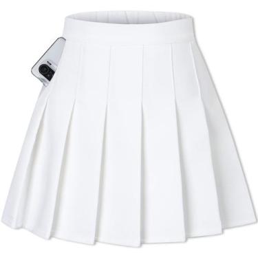 Imagem de Saia SANGTREE de cintura alta plissada, skatista larga, branca, 3GG