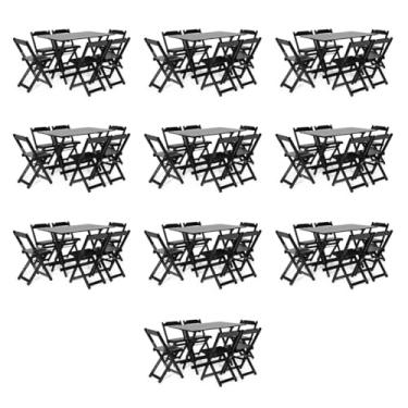 Imagem de Kit 10 Conjuntos Dobráveis 120x70 com 6 Cadeiras Preto - Móveis Britz