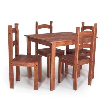 Imagem de Conjunto Mesa de Jantar 4 Lugares com 4 Cadeiras em Madeira Maciça Chocolate - Móveis Britz