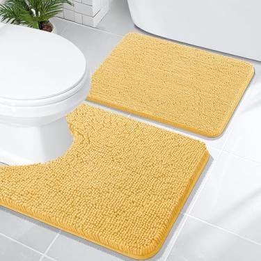 Imagem de OLANLY Conjunto de tapetes de banheiro de 2 peças, tapetes de banho de chenille macio absorvente e contorno em forma de U, tapete de banheiro lavável na máquina, acessórios de decoração de casa (61 x
