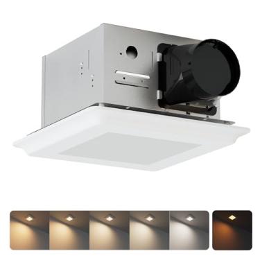 Imagem de JULLISON Exaustor de banheiro de 100 CFM com luz noturna: Ventilador de teto de 26 W com luz LED para banheiro e casa, selecionável 5 CCT e quente âmbar 2200K, regulável e úmido, certificado ETL