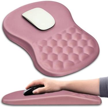 Imagem de Hokafenle Mouse pad ergonômico suporte de pulso com design de massagem, descanso de pulso para alívio da dor Mousepad com espuma viscoelástica e base de poliuretano antiderrapante, mouse pads para mouse e mesa sem fio (30,5 x 20,32 cm, rosa)