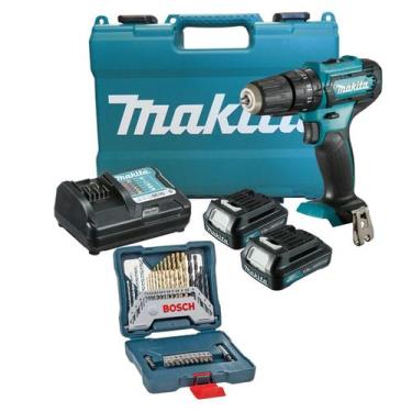 Imagem de Parafusadeira Furadeira Makita, 12V, com Impacto, 2 Baterias, Carregad