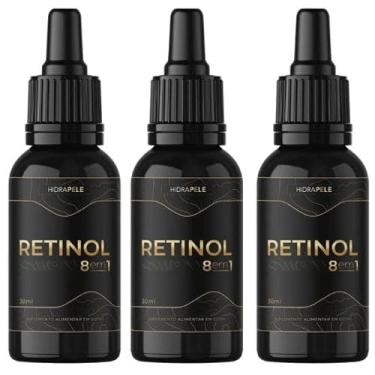 Imagem de 03 Frascos Retinol 8 em 1 Gotas 30ml – Saúde da Pele, Bigode Chinês e Rugas | Antienvelhecimento Facial | Anti-Rugas