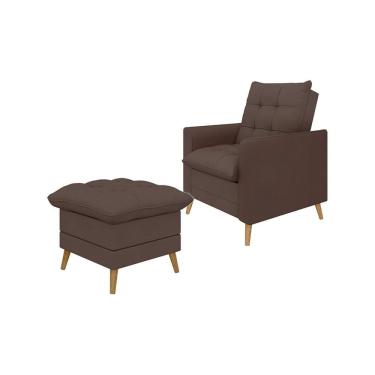 Imagem de Poltrona Decorativa York c/ Puff em Veludo e Fibras de Silicone Just Time