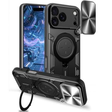 Imagem de YSNZAQ Capa de proteção para Apple iPhone 18 Pro, janela de empurrar para lentes, capa protetora à prova de choque de grau militar com suporte para Apple iPhone 18 Pro CQ preta