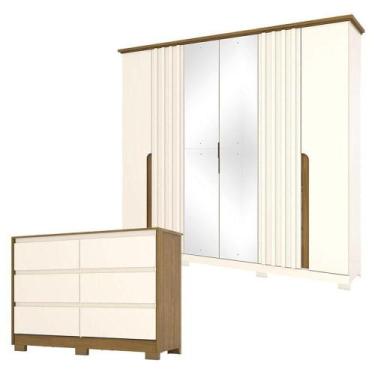 Imagem de Cômoda Ravenna E Guarda Roupa Casal Napoli Off White Nature - Henn - M