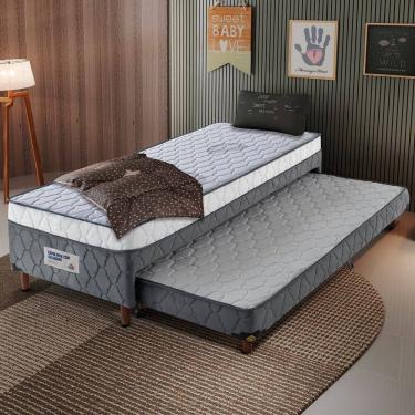 Imagem de Cama Box Solteiro com Cama Auxiliar 100% Poliéster 88x52cm Vitta Branco Gelo / Cinza Claro