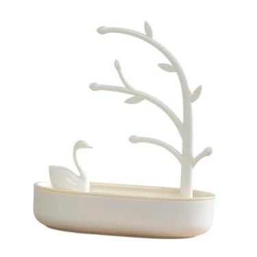 Imagem de simhoa Caixa de joias Lago dos Cisnes, estojo para organização de casa, porta-brincos fofo para pulseiras, pingentes e cômoda, Bege Amarelo