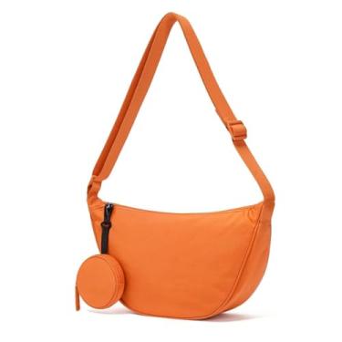 Imagem de ALWY Bolsa Transversal Feminina Estilo Meia-Lua - Alça Ajustável, Inclui Mini Bolsa para Moedas e Fone - Perfeita para Dia a Dia, Viagens e Atividades Esportivas (Laranja)
