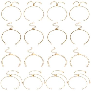 Imagem de SUNNYCLUE 1 caixa, 4 estilos, 16 peças, pulseira de substituição, conjunto de pulseiras deslizantes, de aço inoxidável, dourado, clipe de papel, cabos, laterais, ajustáveis, correntes para fazer joias