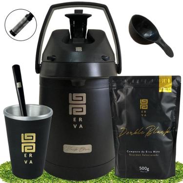 Imagem de Kit Tereré Black 500g + Cuia e Garrafa Inox 2,5L