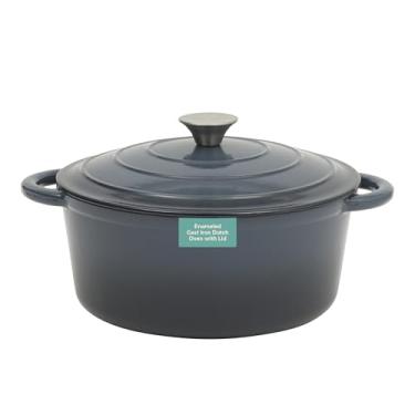 Imagem de Gibson Home Addlestone Panela de forno holandês de ferro fundido esmaltado de 5 litros com tampa – redonda, segura para forno a 260 °C, ideal para assar pão e ensopados - azul marinho gradiente