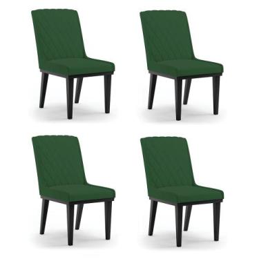 Imagem de Cadeira Sala de Jantar Base Madeira Preto kit 4 Sofia Veludo Verde D03