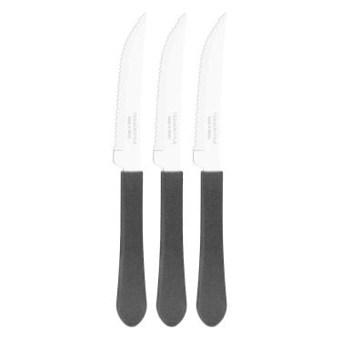 Imagem de Kit 3 facas mesa churrasco tramontina leme inox cabo preto